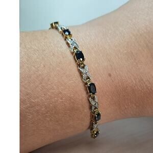 Vintage Blue Black Sapphire Infinity Sterling Silver Vermeil Bracelet